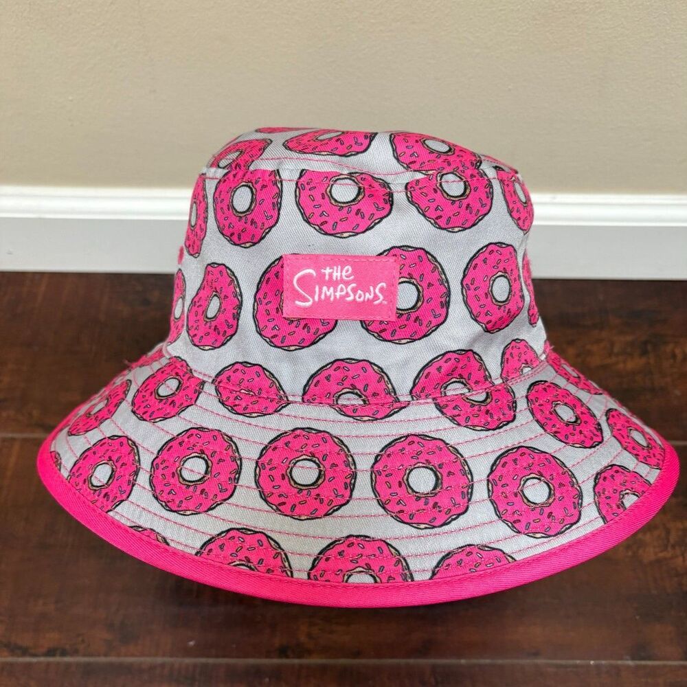 NWT The Simpsons Pink Donut Bucket Hat Universal Studios Kawaii Retro Streetwear